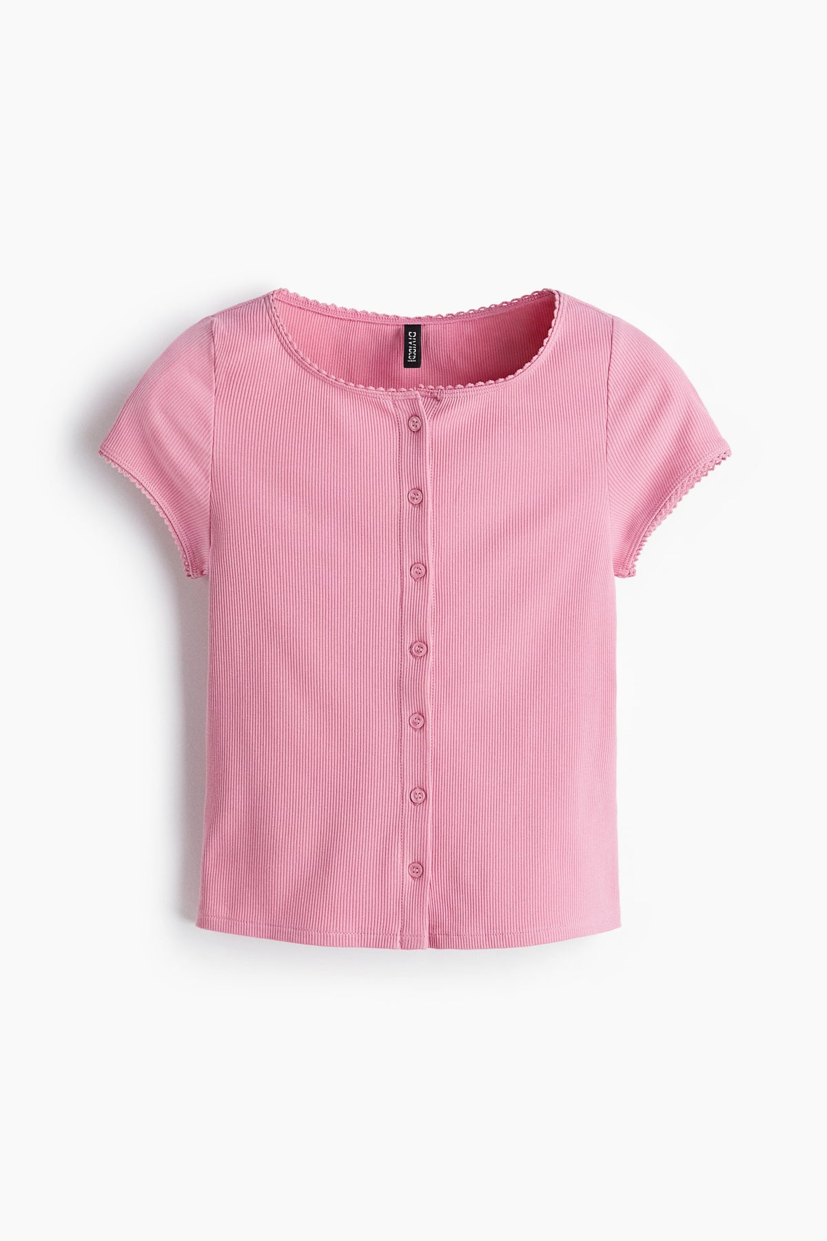 Ribbed button-front top Pink