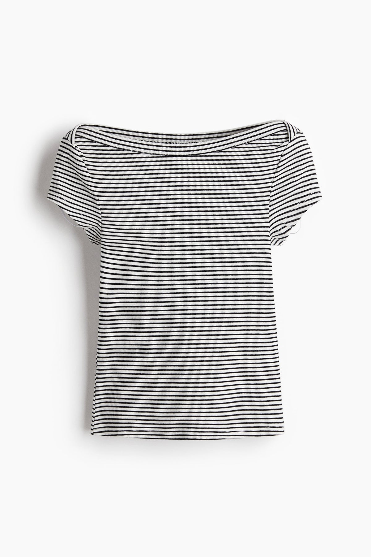 Ribbed boat-neck top White/Black striped