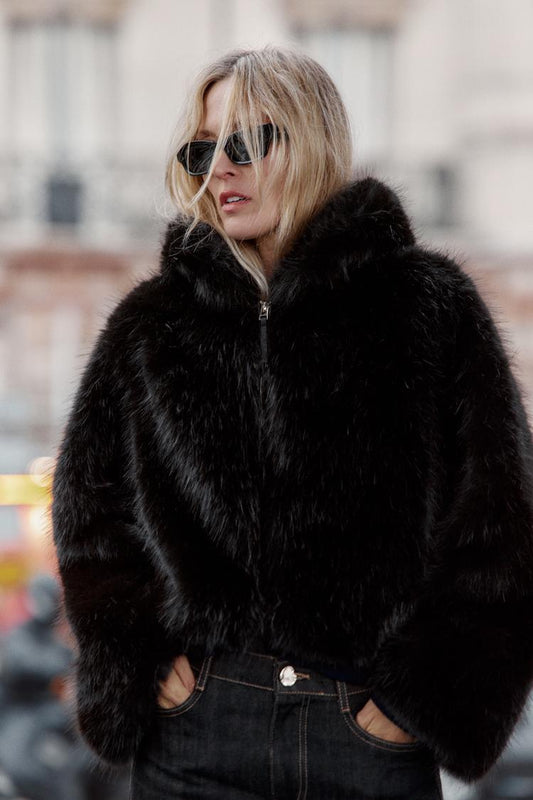 SHORT FAUX FUR HOODED COAT