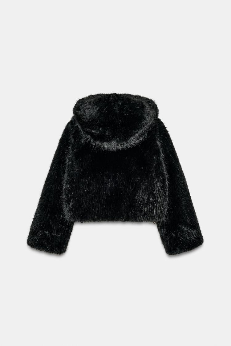 SHORT FAUX FUR HOODED COAT