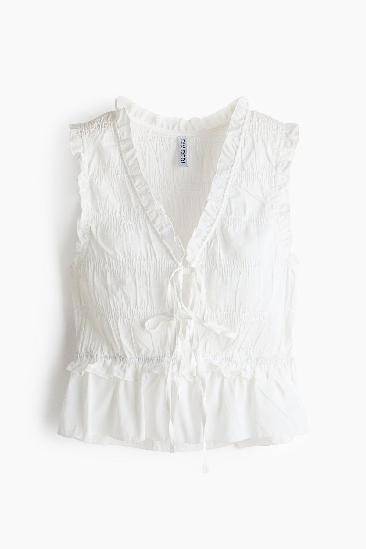 Tie-detail smocked top Cream