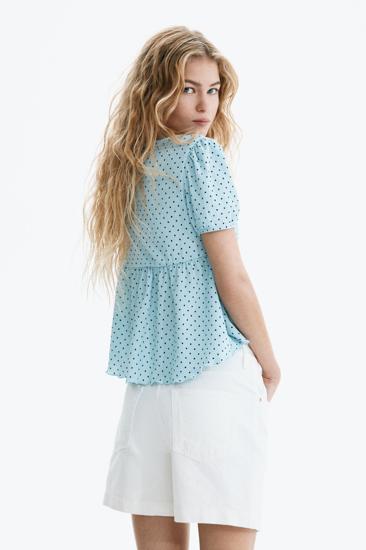 Crinkled jersey top Blue