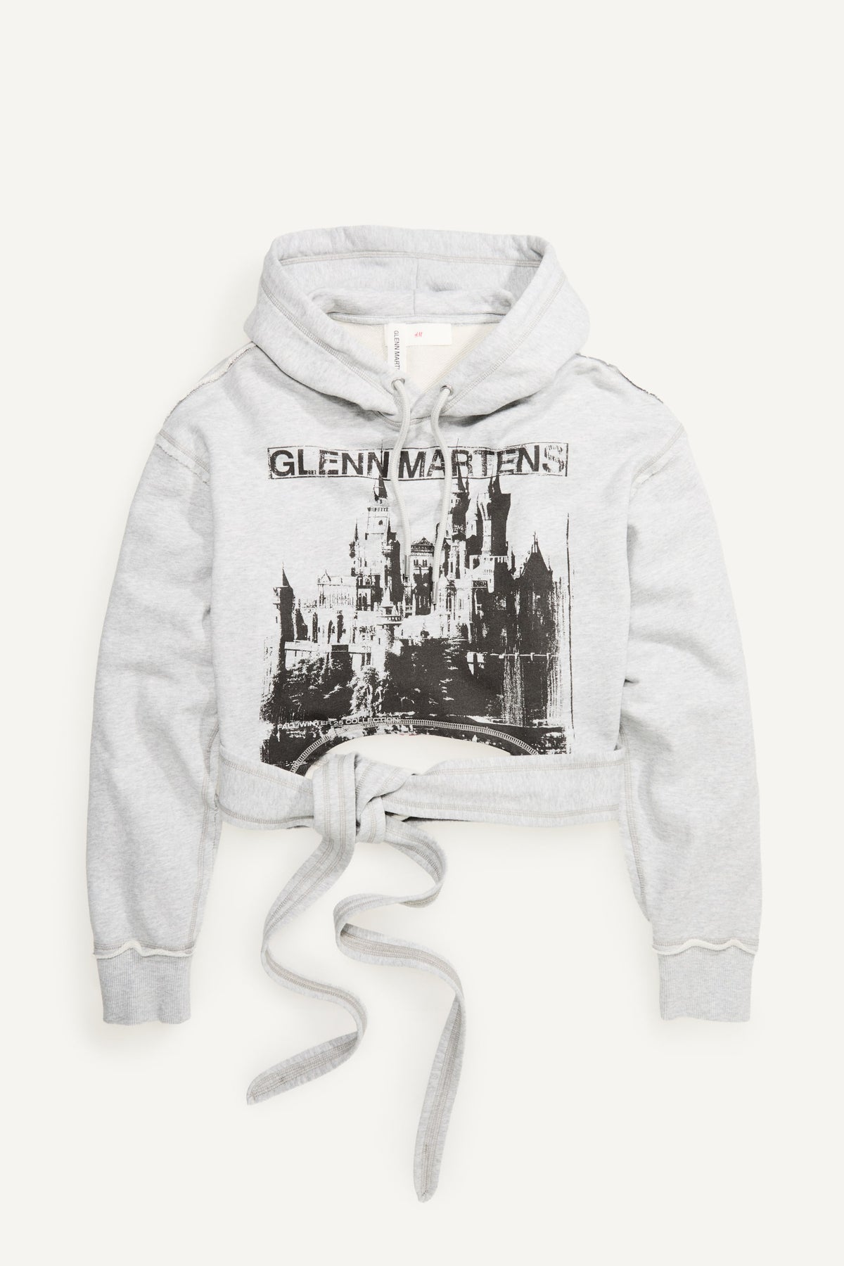 Tie-detail printed hoodie