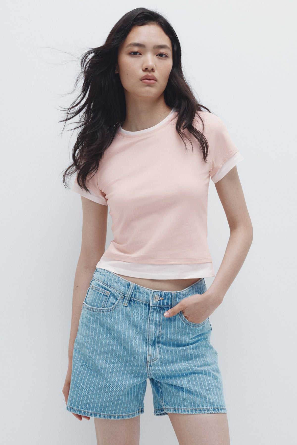 Layered-look T-shirt Pink