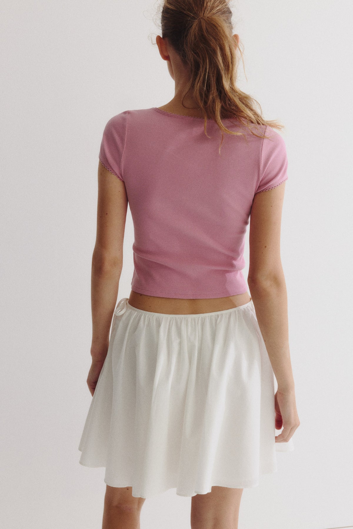 Ribbed button-front top Pink