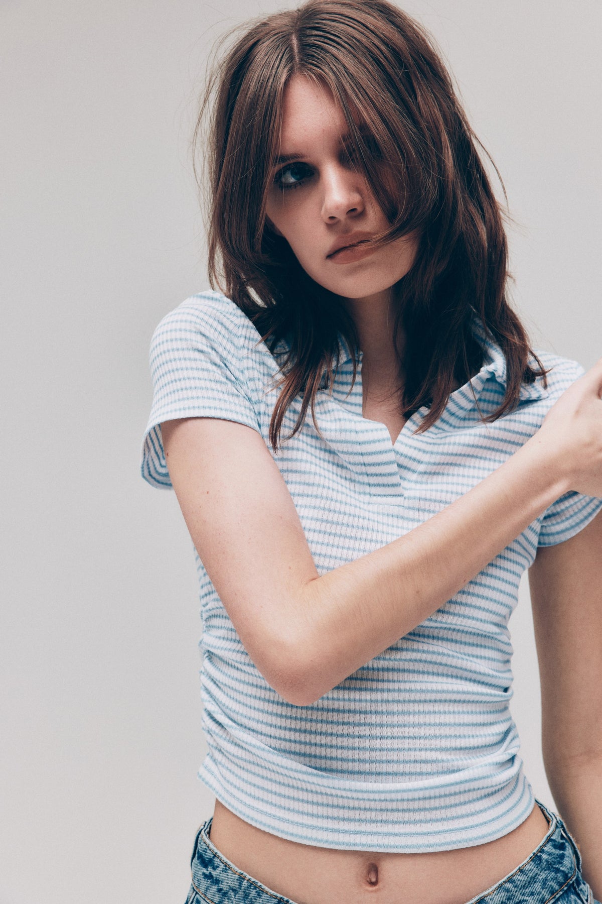 Ribbed collared top Blue