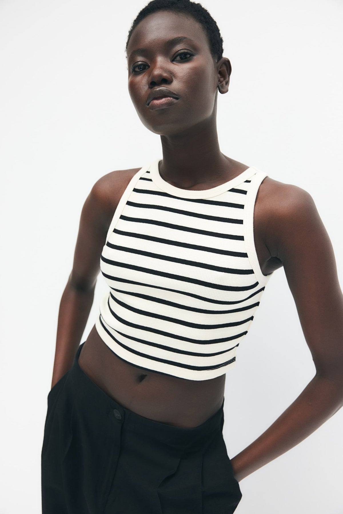 Cropped vest top Black Stripped