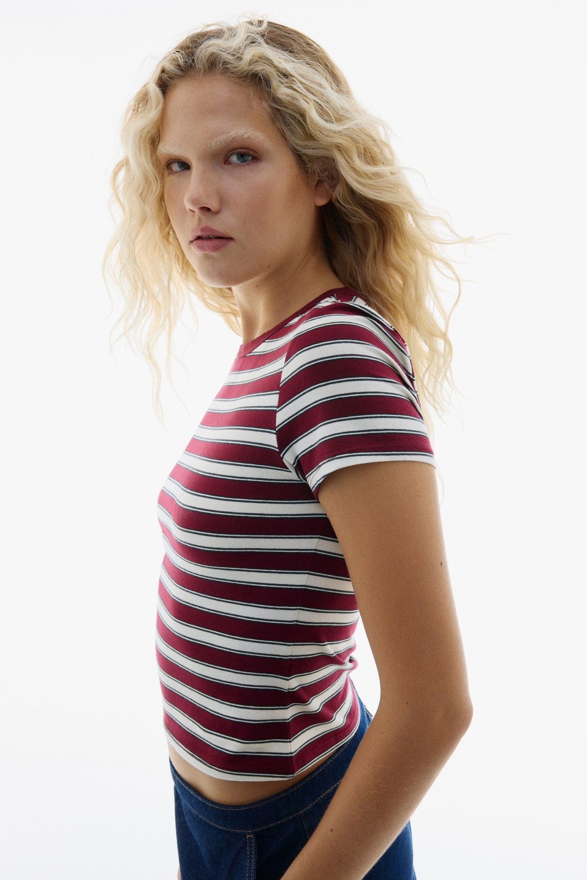 Red Striped Fitted cotton T-shirt
