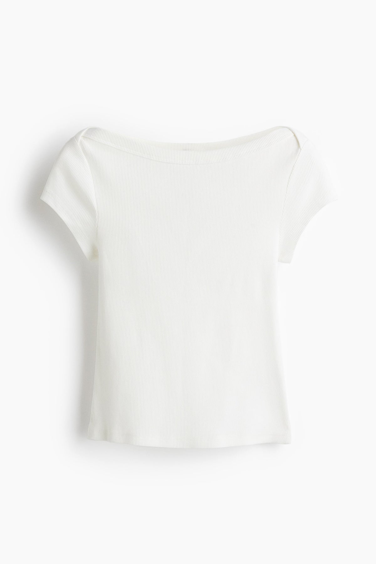 Ribbed boat-neck top White