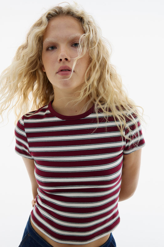 Red Striped Fitted cotton T-shirt